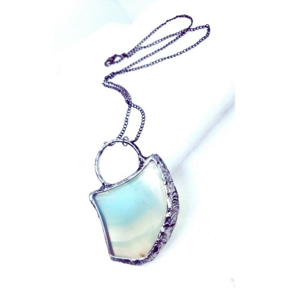 Blue agate crystal necklace handmade gothic metalwork fantasy jewelry beach gems - Picture 6 of 12